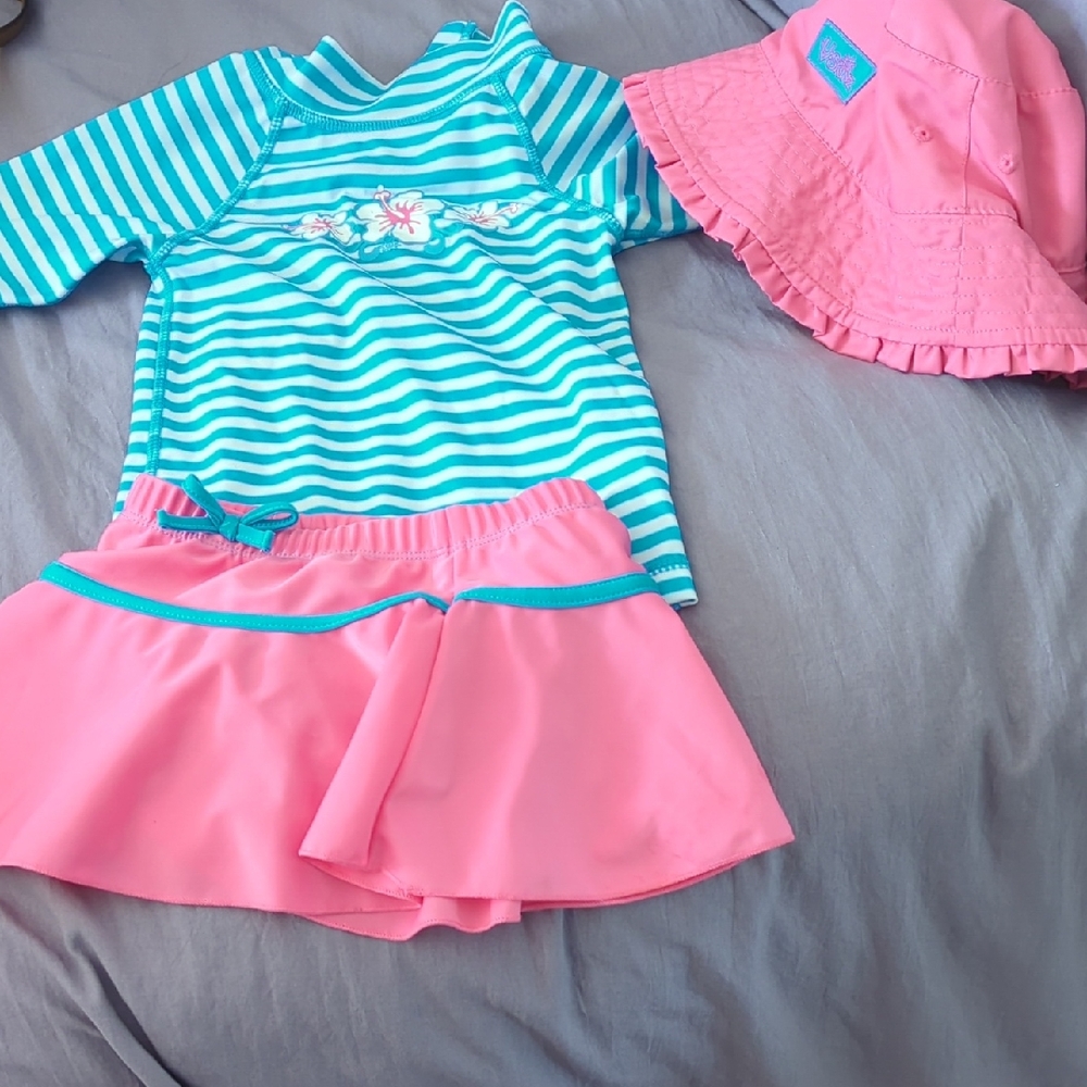 Kids Swim Set - Pink and Blue Striped. UV SKINZ 2 toddler